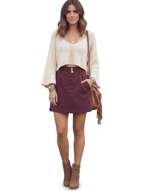 LOFT Emory Paperbag Waist Skirt | Plum Burgundy | Size 6